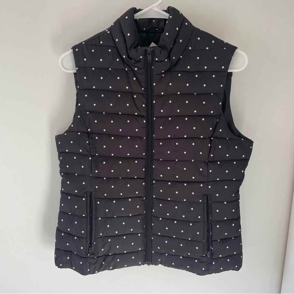NWT Colebrook Woman’s Small Black Polka Dot Sleeveless Puff Vest